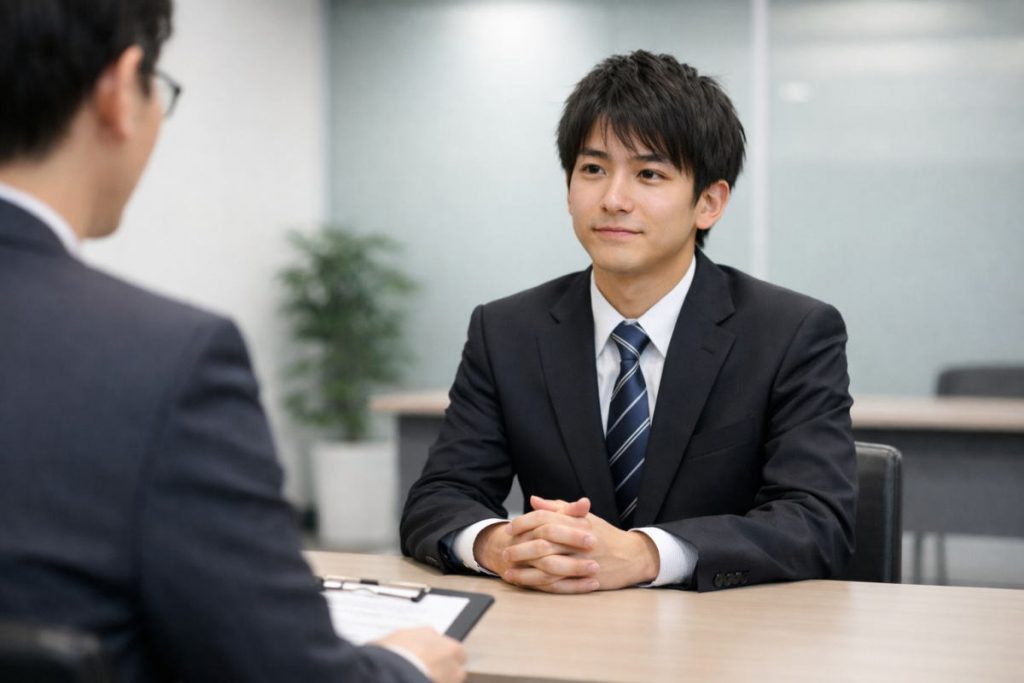 若い男性が面接を受けている様子