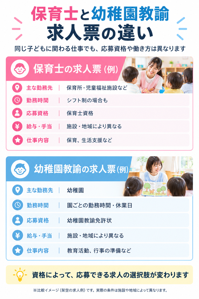 保育士と幼稚園教諭求人票の違い